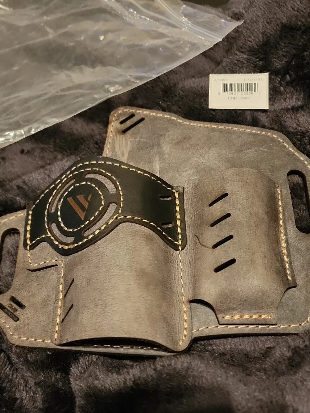 Men's Leather Dual-Pocket Belt Holster - Gray with Black Accent(NWT)